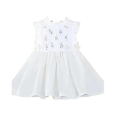 Imagem de Vestido De Algodão Sem Mangas Bordado Para Menina Bebê, Fantasia De Fl