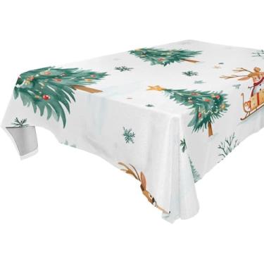 Imagem de Blueangle Toalha de mesa de Natal Floresta - Toalha de mesa quadrada de poliéster impermeável e resistente a manchas para interior e exterior, 137 x 137 cm (142)