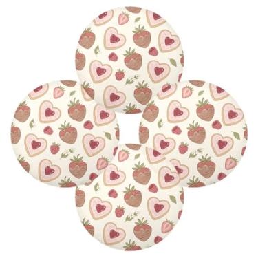 Imagem de Wassud Jogo americano conjunto de 4 tapetes redondos de chocolate e morango para cozinha e jantar, tapetes laváveis e resistentes ao calor, decoração de mesa 39 cm