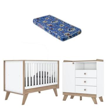 Imagem de Berço Americano e Cômoda Infantil Confete Branco Brilho Jequitibá HP c