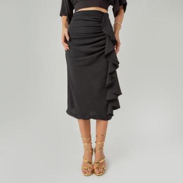 Imagem de Saia susie midi babado feminina - Susie Modas, Preto, P