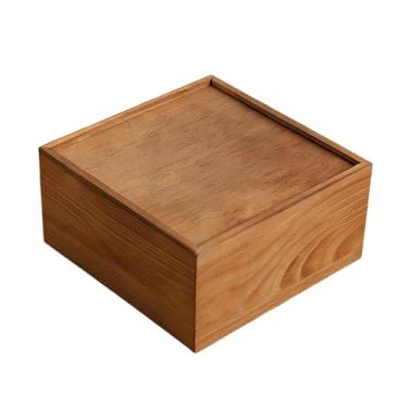 Imagem de IEUDNS Caixa organizadora de joias de madeira com tampa deslizante, formato quadrado, ideal para decoração de casa, guardar lembranças e presentear, perfeita, 20cmx20cmx10cm