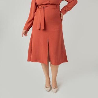 Imagem de Saia susie midi crepe heavy flow bolso feminino - Espaço Modas, Telha,