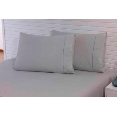 Imagem de Jogo Lençol 3 Peças Cama Casal 188x138 100% Algodão Ponto Palito (Cinza, 40cm, 300)