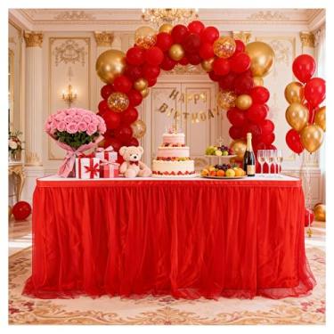 Imagem de THARAHT Saia de mesa de tule, toalha de mesa de 2,8 m e 270 cm de comprimento, para mesas retangulares ou redondas com babados, saia de mesa tutu para princesas, meninas, festa de aniversário, bolo