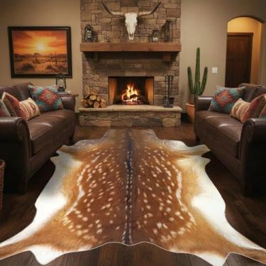 Imagem de Tapete de couro de veado grande, 25 x 20 m, imitação de cervo, tapetes de pele de vaca, tapete de couro sintético, antílope, área antiderrapante, Western Sikadeer para sala de estar e quarto