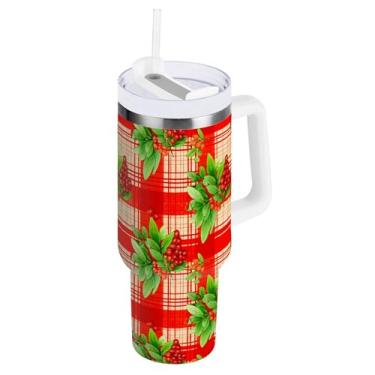 Imagem de SEHANY Copo de cereja fofo de 1,134 g com alça, copo isolado de aço inoxidável de parede dupla, à prova de vazamento, caneca de café isolada para viagem, cabe no suporte de copo de carro