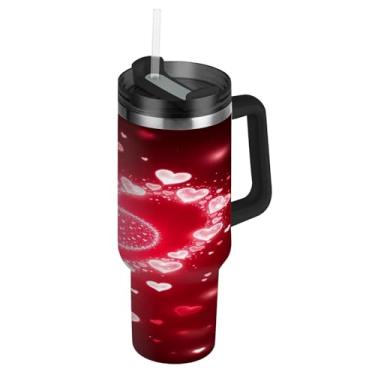 Imagem de ATTX Copo de coração de 1,134 g com alça, copo de aço inoxidável a vácuo de parede dupla com palha, caneca de café de viagem isolada #179