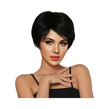 Imagem de Peruca Sintética Curta E Lisa Para Mulheres Com Parte Lateral E Franja