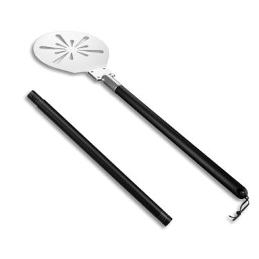 Imagem de HaSteeL Casca de pizza, casca de pizza de 17 cm, espátula de pizza para assar, grelhar, espátula de pizza perfurada leve com alça longa removível para girar, acessórios de forno de pizza