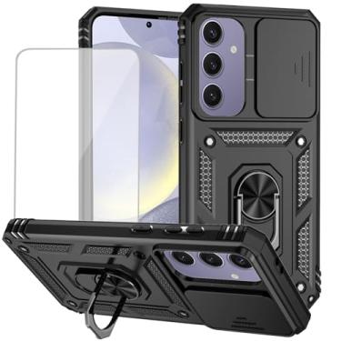 Imagem de Vokuha Capa para Galaxy S25 FE, capa para Samsung S25FE 5G com protetor de tela de vidro temperado e capa de câmera deslizante, capa magnética com suporte de anel giratório de 360° para Samsung Galaxy