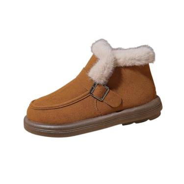 Imagem de Botas de esqui femininas modernas casuais de inverno forradas com lã quente e bico redondo, Marrom, 36
