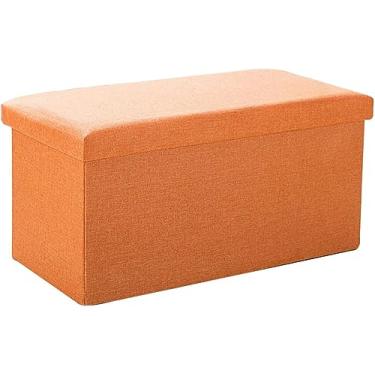 Imagem de Banqueta dobrável para pés otomana com tampa, banco de armazenamento de linho para sala de estar, pátio e corredor - 76 x 38 x 38 cm (30 x 15 x 15 polegadas) - apoio para os pés versátil e organizador