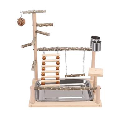 Imagem de Fockety Playstand para Pássaros, Madeira Estável Parrot Playground Bird Playground Bird Perch Play Stand Com Poleiros Swing Cage Acessórios para Calopsita, Periquito Pássaros
