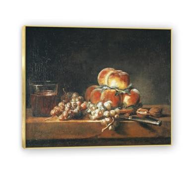 Imagem de NHLDZYH Moldura dourada. Vintage Fruta Ainda Vida Tela Retro Frutas Motivo Estilo Country Decoração de Parede para Cozinha e Sala de Jantar. A19. 70 x 84 cm.