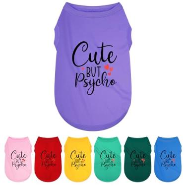 Imagem de Roupas expressivas de poliéster para cães: camiseta leve e ultramacia para cães pequenos e médios – apresenta estampa divertida com slogan "Cute but Psycho", roxo 3GG