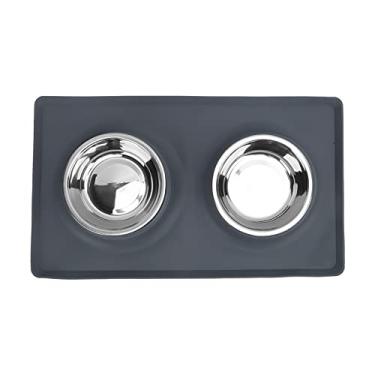 Imagem de SIWOTED Pet Bowl Silicone Antiderrapante Dobrável Prato de Água Alimentação Tigela Dupla para Pequenos Cães Médios Gatos (Cinza)