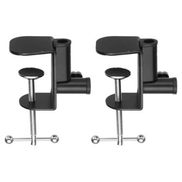 Imagem de HARFINGTON 2 peças de montagem de grampo de mesa de metal 6,5 cm de diâmetro de furo de 6,5 cm Suporte universal em cantilever com parafuso ajustável alça de plástico para suporte de lâmpada de braço