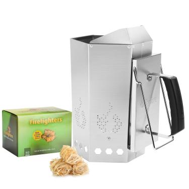 Imagem de onlyfire Acionador de chaminé de carvão com 50 peças de acionador de carvão, acionador de fogo para churrasqueira para churrasqueiras a carvão, ferramentas resistentes e fáceis de usar