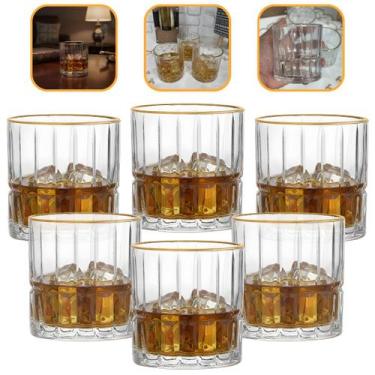 Imagem de Jogo 6 Copos Baixo De Whisky Bebidas Vidro Cristalle 310ml Fio De Ouro