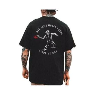 Imagem de Camiseta Masculina Oversized Gótica Harajuku Com Estampa De Caveira, M