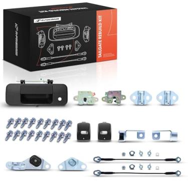 Imagem de A-Premium Kit de reconstrução de porta traseira de 43 peças compatível com Toyota Tundra 2007-2013, cabo de dobradiça da dobradiça da tampa da porta traseira parafusos de ataque da lâmpada