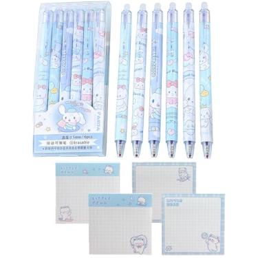 Imagem de SHIDESHIN Conjunto de 10 artigos de papelaria, 6 canetas de tinta de gel apagáveis fofas, tinta azul e 4 peças de notas adesivas Kawaii, presentes para estudantes, festas, escritório, material escolar