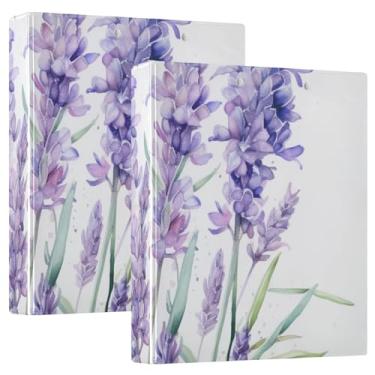 Imagem de Fichário de 3 anéis, roxo, flor de lavanda C, fichários de 3,8 cm, fichários de três anéis com prancheta, serve para papel de 21 x 28 cm, 3 bolsos internos de PVC transparentes para material de