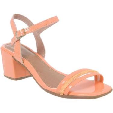 Imagem de Sandália Feminina Verniz Com Salto Bloco Médio e Tira de Strass Confor