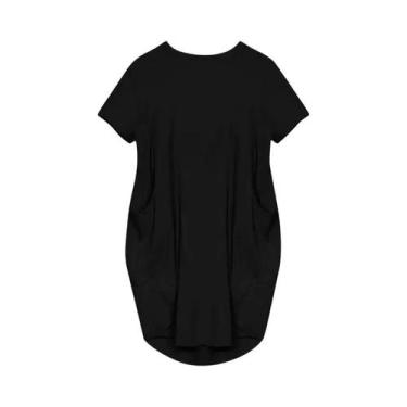 Imagem de Vestidos casuais soltos femininos plus size de manga curta com gola re