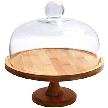 Imagem de Suporte de bolo bandeja de exibição de sobremesa bandeja de pastelaria, com tampa de vidro, bandeja de exibição de bolo de restaurante, prato de comida multifuncional, suportes de bolo para bolo