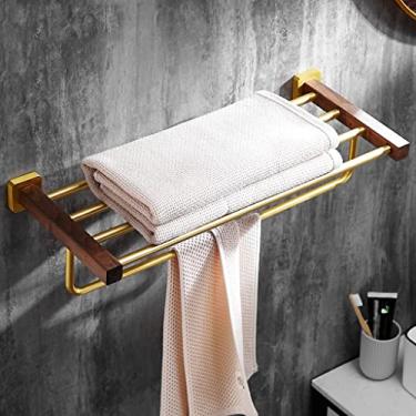 Imagem de LUCEAE Toalheiro de banheiro de madeira maciça clara, conjunto de ferragens de banheiro, gancho de roupão, suporte de papel higiênico, suporte de toalha de barra/suporte de toalha de banho B