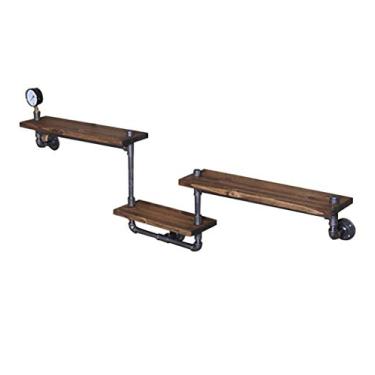 Imagem de Prateleiras flutuantes prateleiras de parede prateleiras suspensas com metal ferro e madeira como estante de livros prateleira de exibição para sala de estar quarto decorações vintage design preto