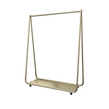 Imagem de Cabides resistentes, prateleiras de exibição de roupas de ferro forjado, expositores de chão com trilhos deslizantes, cabides de loja de roupas montadas, dourado (150 × 40 × 135 cm)