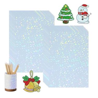 Imagem de 20 folhas de papel adesivo holográfico, folhas adesivas de vinil transparente tamanho A4, folhas de autolaminação brilhante à prova d'água para bricolage, álbuns, adesivos, laptops, janelas (vidro