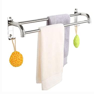Imagem de 3FLQOOPP Barra de toalha longa haste dupla, suporte de toalha de parede de aço inoxidável para banheiro e cozinha, 80 cm/90 cm/100 cm acabamento prata polido presente