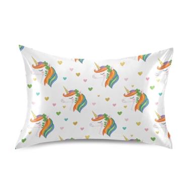 Imagem de Wassud Fronha de cetim de cavalo arco-íris para cabelo e pele fronhas de seda lisa tamanho padrão capas de travesseiro respiráveis com fecho de envelope