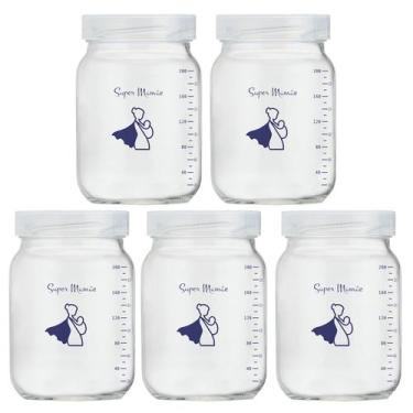 Imagem de Kit com 5 Potes de Vidro para Armazenar Leite Materno 200ml Com Gradua