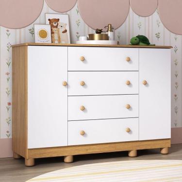 Imagem de Cômoda Infantil 125cm 2 Portas E 4 Gavetas Allegra Multimóveis  Madeiradobranco