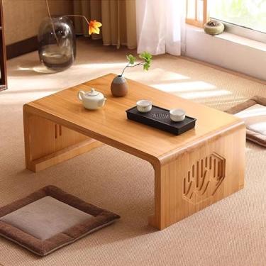 Imagem de Mesa de centro baixa mesa de café de madeira pequena mesa japonesa para sentar no chão, sala de jantar, decoração de casa (cor: Cor de madeira, tamanho: 50 * 4