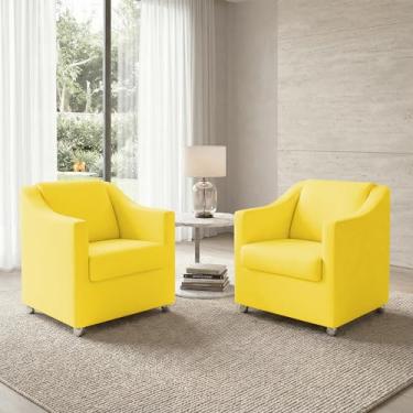 Imagem de Kit 2 Poltronas Para Sala Decorativas Cadeiras Reforçadas Para Recepção Consultório Escritório Pé Cromado Suede Amarelo - Clique E Decore