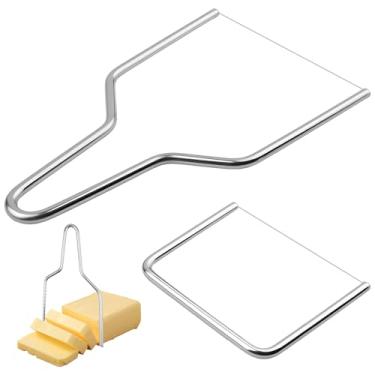 Imagem de Pacote com 2 fatiadores de queijo de aço inoxidável – 2 tamanhos de cortador manual de manteiga de queijo para cheddar, gruyere, raclette, mussarela – Corte fácil e rápido de queijos duros ou