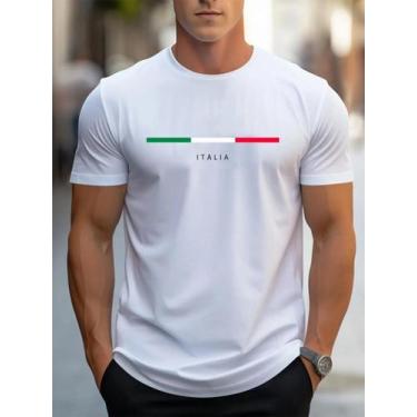 Imagem de Camiseta Casual Masculina De Verão Em Poliéster Com Estampa ITALIA, Go