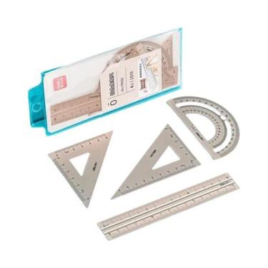 Imagem de Conjunto De Desenho Em Alumínio 4 Peças: Régua Reta, Transferidor Tria