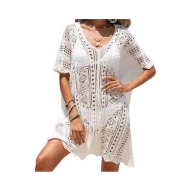 Imagem de Blusa Feminina De Tricô Vazado Com Decote V, Crochê Transparente, Pulô