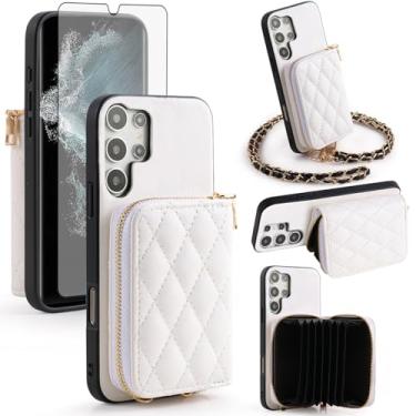 Imagem de Furiet Argyle Capa carteira para Samsung Galaxy S24 Ultra 5G com protetor de tela alça de ombro, capa de telefone de couro PU de luxo com zíper órgão suporte para cartão de órgão para S24Ultra 24S S