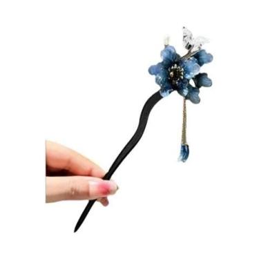 Imagem de Grampos De Cabelo Florais De Acetato De Madeira, Estilo Chinês Retrô, 