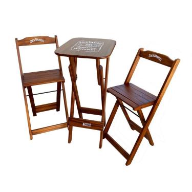 Imagem de Conjunto Mesa Bistrô Com 2 Banquetas Dobráveis De Madeira Personalizada Jack - Imbuia Marrom