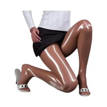 Imagem de Meia-calça Feminina plus Size De Cintura Alta, Preta, Brilhante E Tran