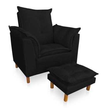 Imagem de Kit Poltrona Amamentação Sara + Puff Veludo Preto Dal Poz Estofados